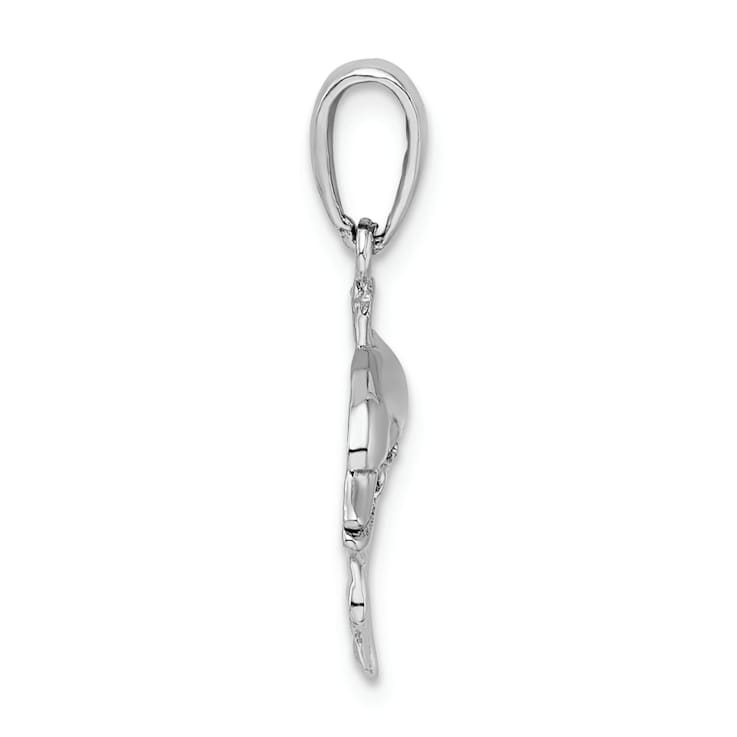 Rhodium Over Sterling Silver Polished Dolphin Pendant