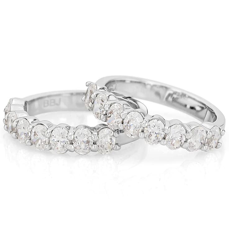 Oval CZ Set Of Two Stackable Band Rings In Rhodium Over Brass 5.30ctw