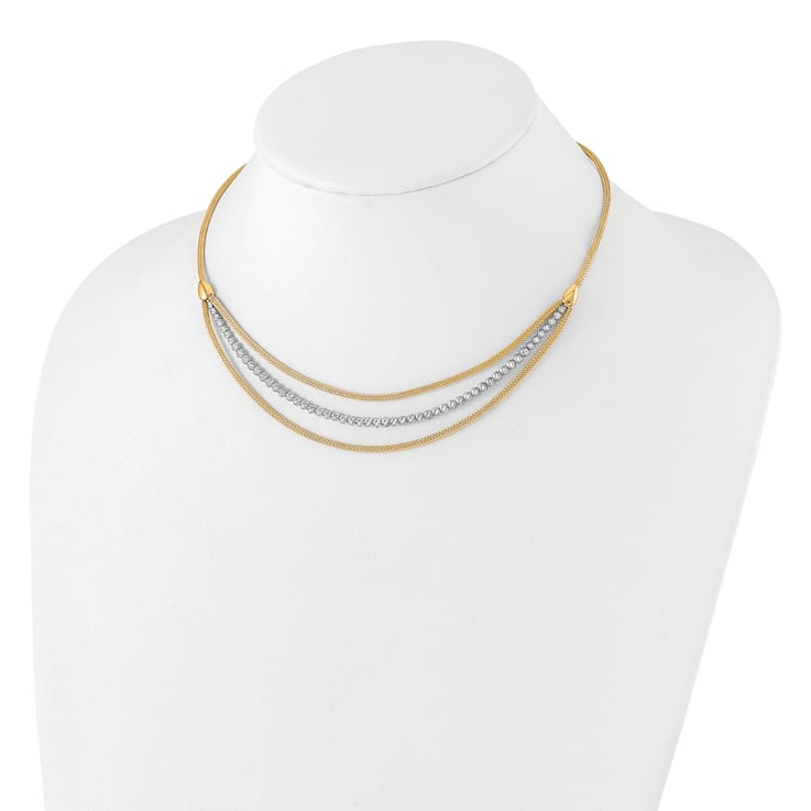 14K Two-tone Polished and Diamond-cut Layered Plus 2-inch Ext. Necklace