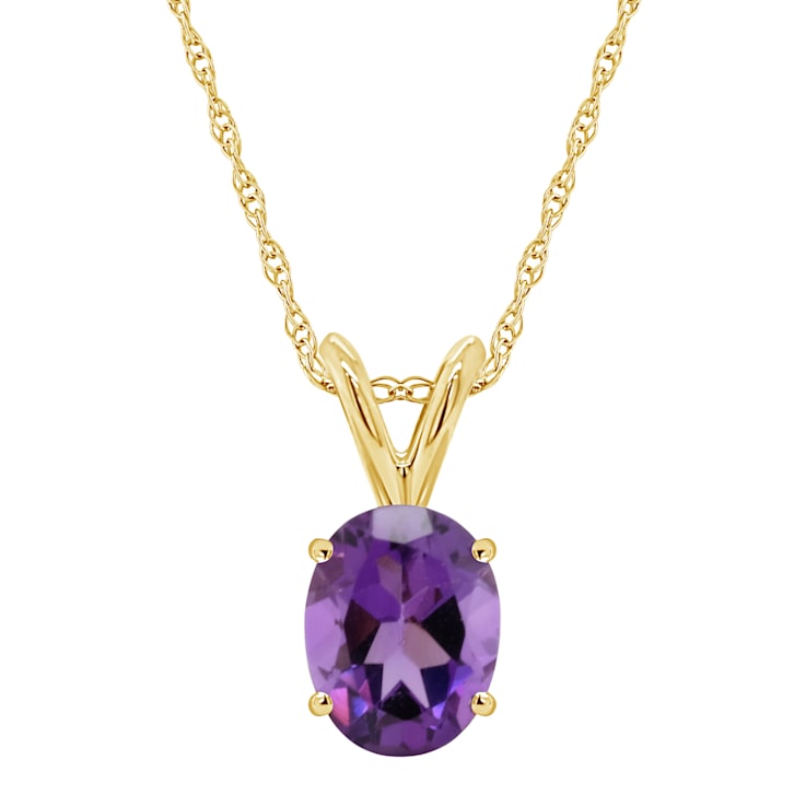 8x6mm Oval Amethyst 14k Yellow Gold Pendant With Chain
