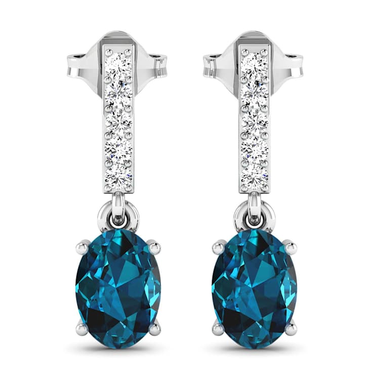 1.40ctw 14K White Gold London Blue Topaz  and White Diamond Halo Earrings