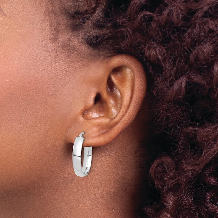 Rhodium Over 14k White Gold 1" High Polished Hoop Earrings