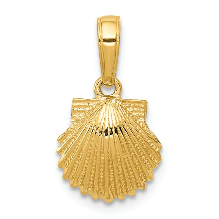 14k Yellow Gold Textured Scallop Shell Pendant