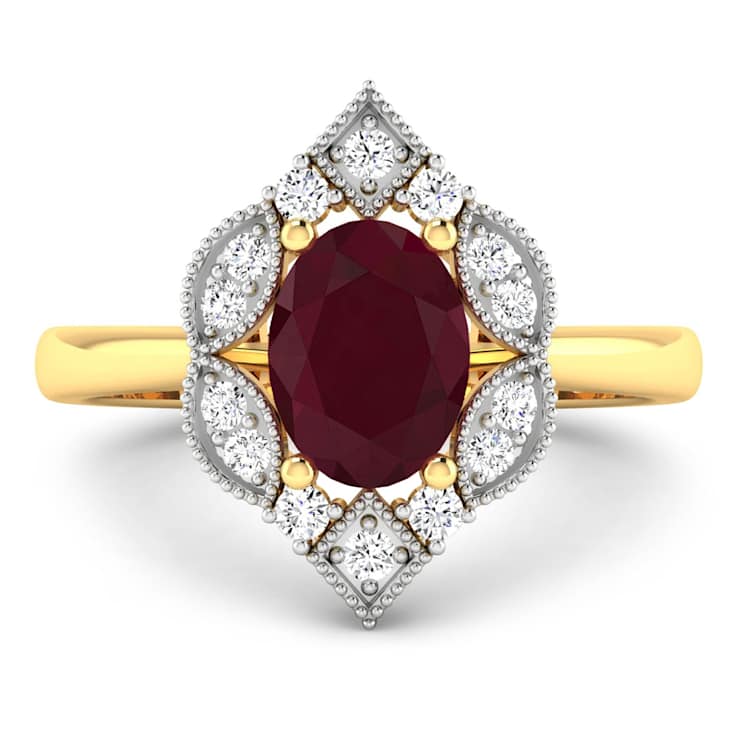 1.7ctw Red Ruby and Diamond 14K Yellow Gold Halo Ring