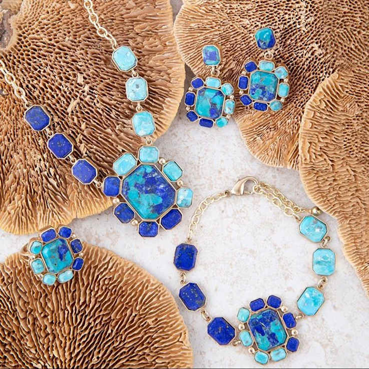 Barse Jewelry Blue Lapis Lazuli and Composite Turquoise Gold Tone
Duality Statement Ring