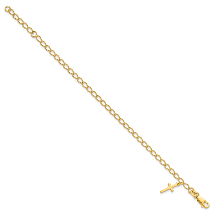 14K Yellow Gold Over Sterling Silver Cross Charm Child's 6in with 1-inch
Extensions Bracelet