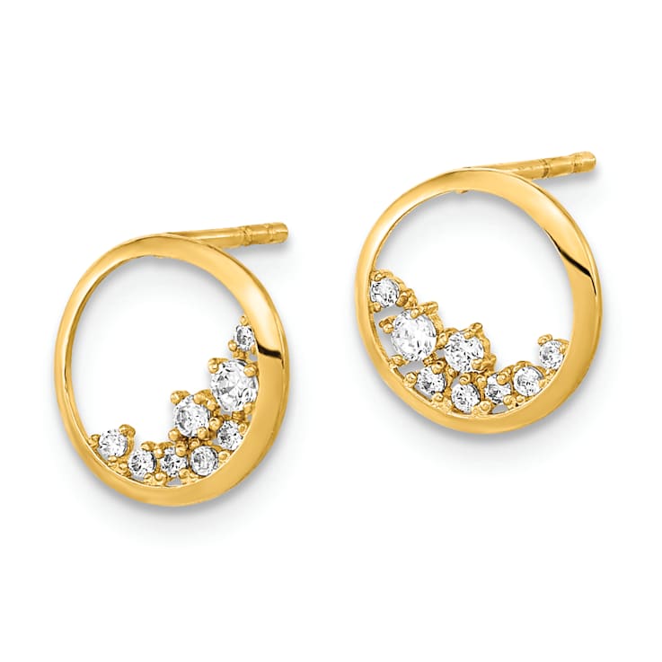 14k Yellow Gold Polished 9.25mm Open Circle Cubic Zirconia Stud Earrings