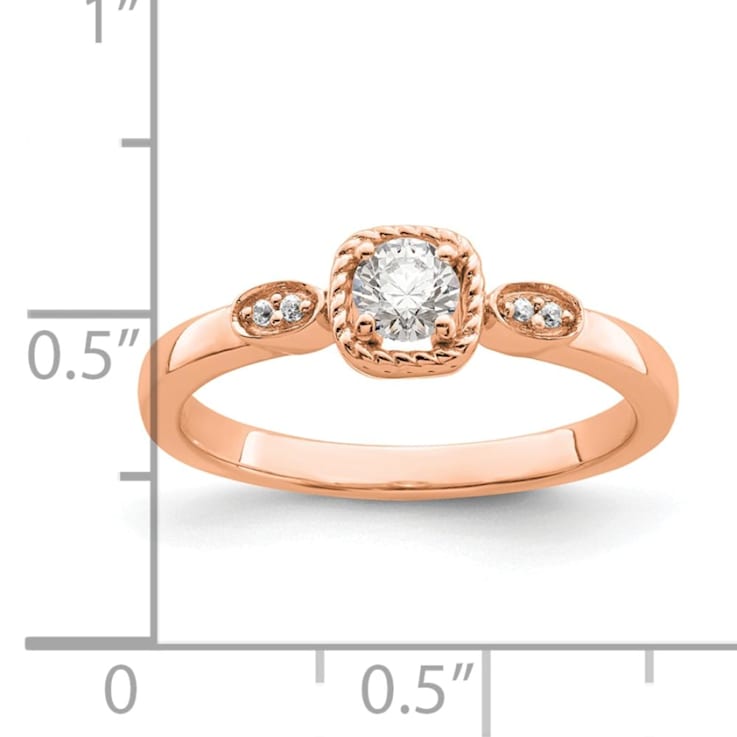 14K Rose Gold Petite Rope Edge Round Diamond Ring 0.24ctw