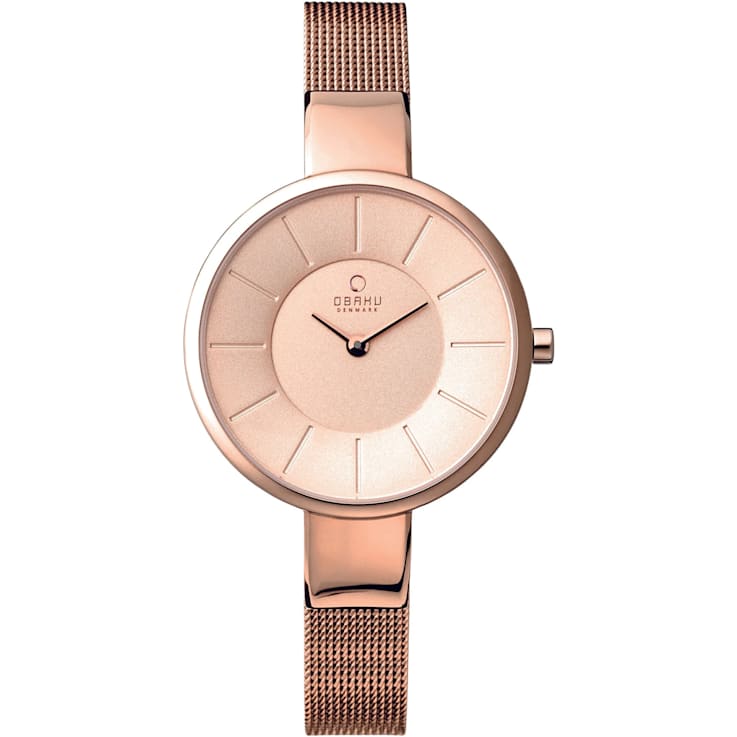 Obaku Women's Denmark Rose Dial Rose Stainless Steel Mesh Band Watch