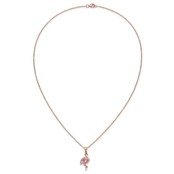 14K Rose Gold Over Sterling Silver Lab Created Ruby/Black Spinel/Cubic
Zirconia Flamingo Necklace