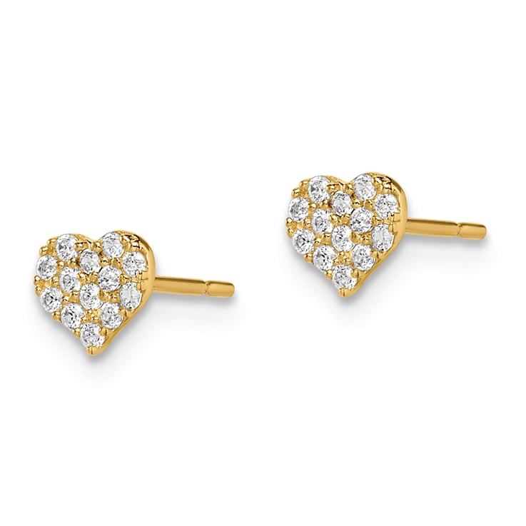 14k Yellow Gold Cubic Zirconia Heart Post Earrings