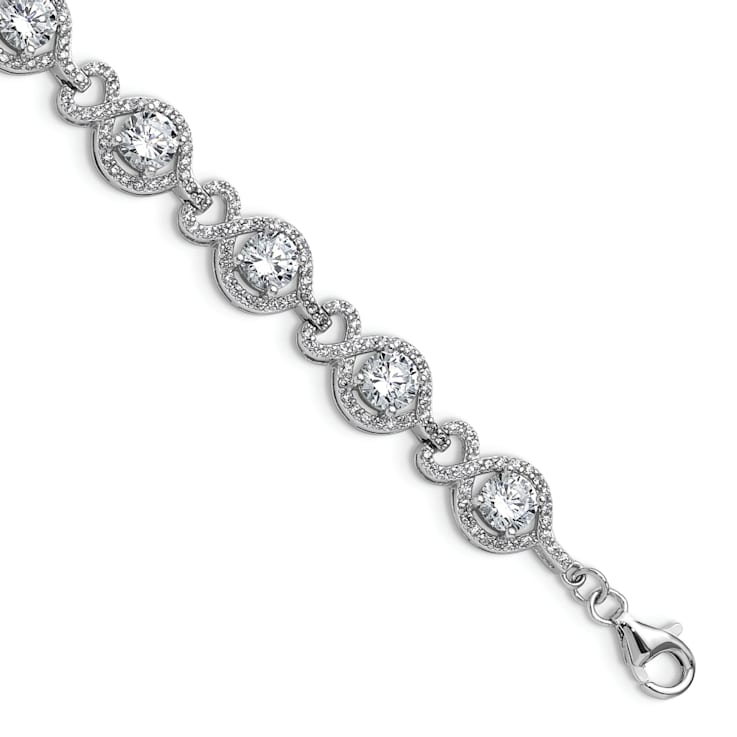 Rhodium Over Sterling Silver Fancy Cubic Zirconia with 1-inch Extension Bracelet