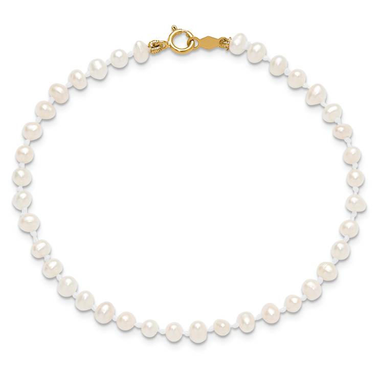 14k Yellow Gold Children's 3-4mm Egg Shape White Freshwater Cultured
Pearl Bracelet