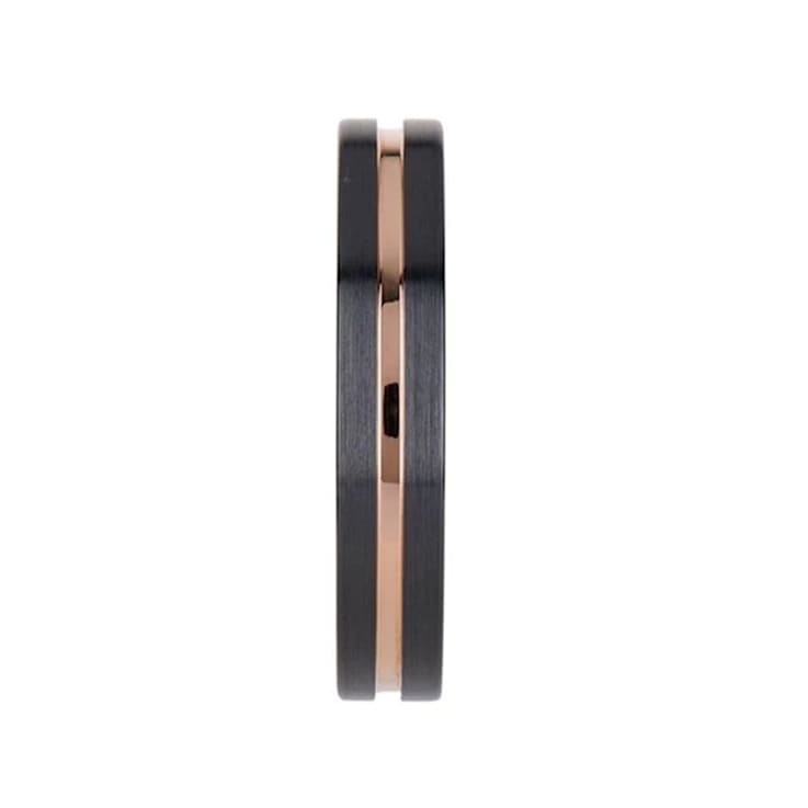VENICE Black Ceramic Wedding Band with Rose Gold Groove 4mm