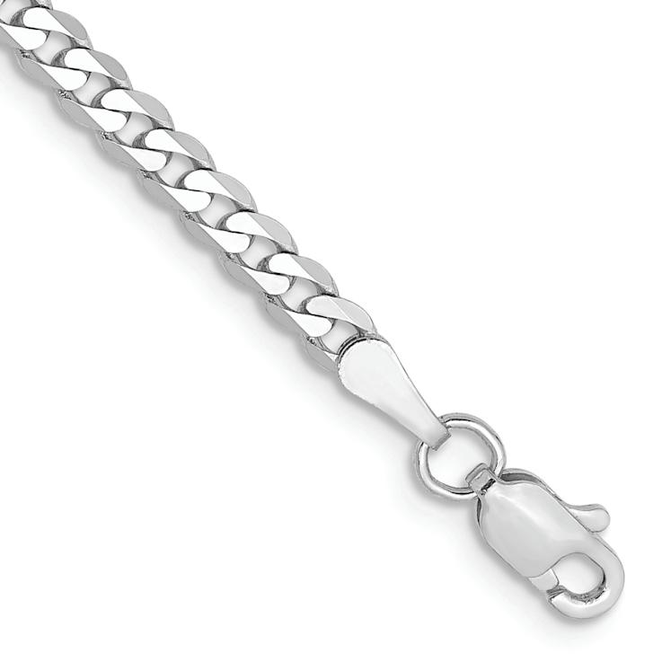 Rhodium Over 14k White Gold 2.9mm Flat Beveled Curb Link Bracelet