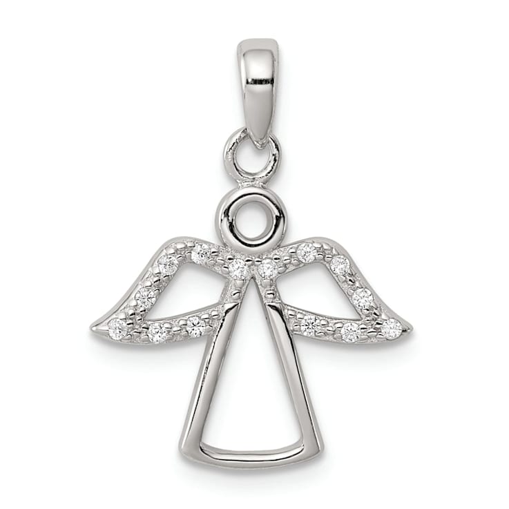 Rhodium Over Sterling Silver Angel with Cubic Zirconia Wings Pendant
