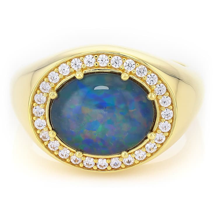 Australian Opal Triplet And White Zircon Ring In 18K Gold Over Sterling
Silver 2.59ctw