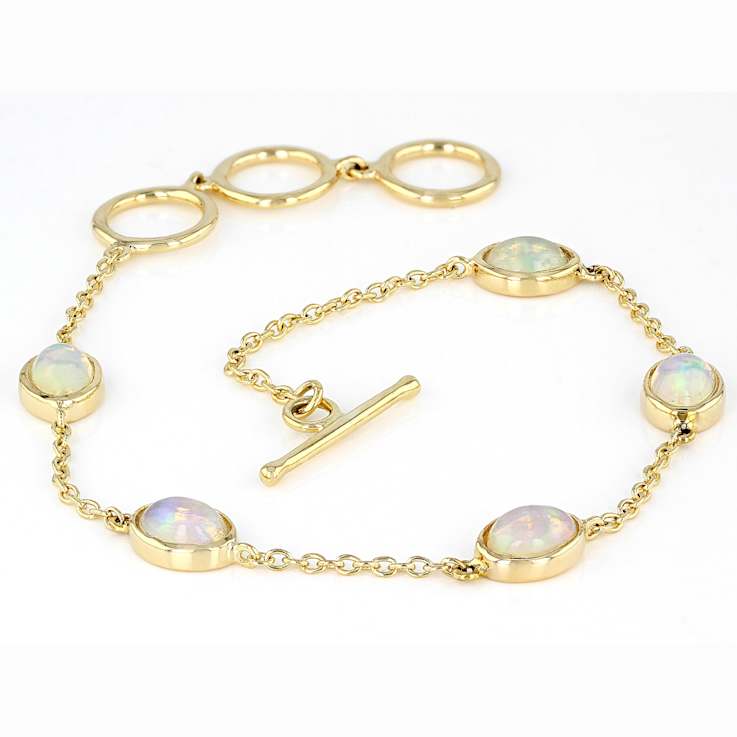 Opal Station Bracelet WIth Toggle In 18K Gold Over Sterling Silver 2.30ctw