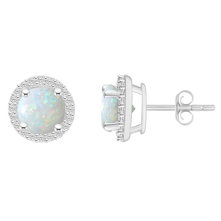 6mm Round Created Opal And Created White Sapphire 10k White Gold Halo
Stud Earrings