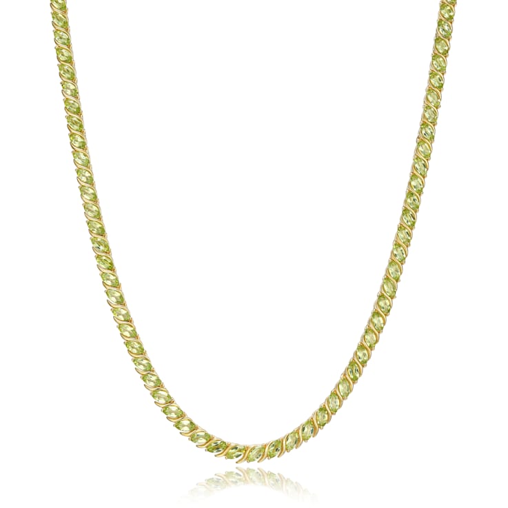 Green Peridot 18k Yellow Gold Over Sterling Silver Tennis Necklace 17.50ctw