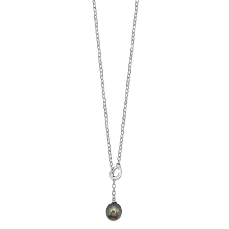Rhodium Over Sterling Silver 9-10mm Teardrop Tahitian Saltwater Cultured
Pearl Slide Necklace