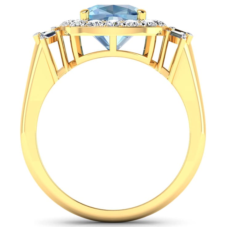 2.21ctw Blue Aquamarine and Diamond 14K Yellow Gold Halo Ring