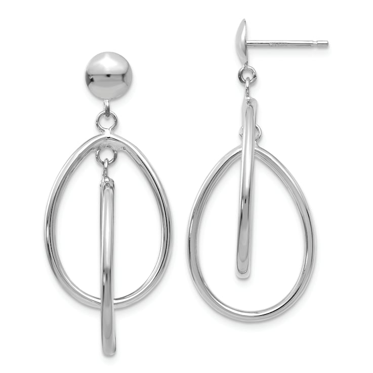 Rhodium Over 14k White Gold Polished Oval Dangle Earrings