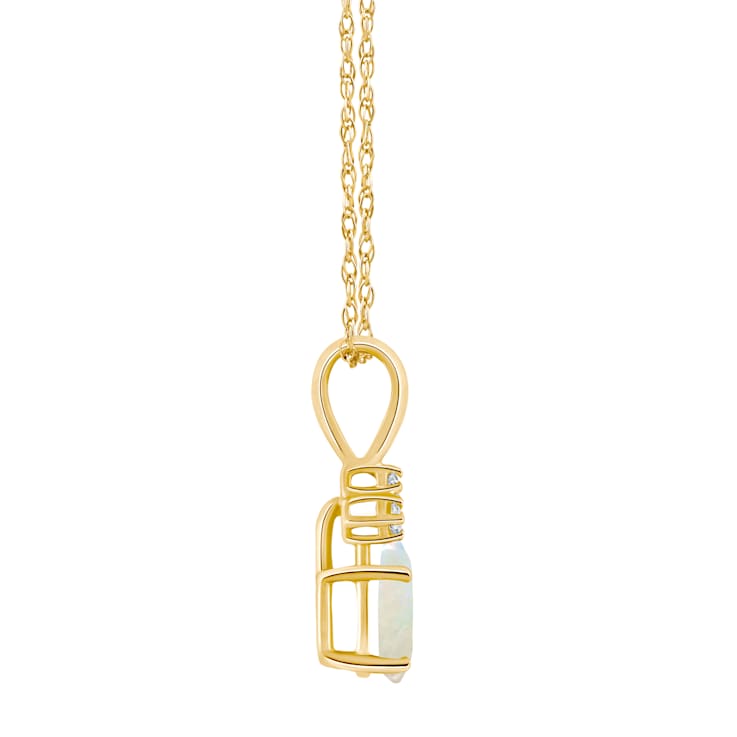 7x5mm Oval Opal with Diamond Accents 14k Yellow Gold Pendant With Chain