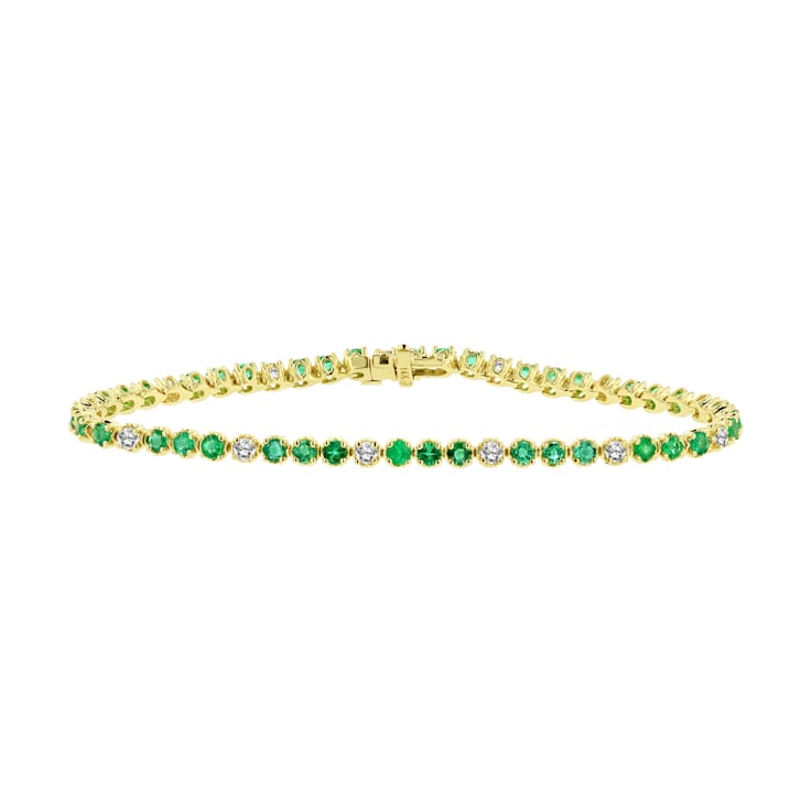 3.09ctw Emerald and Diamond Bracelet in 14k Yellow Gold