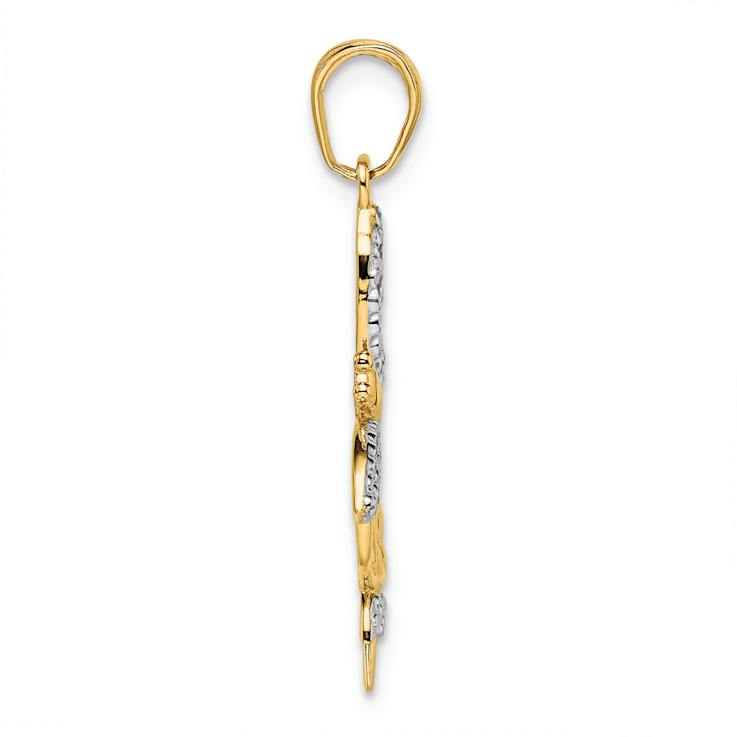 14K Two-tone Gold Diamond-Cut Dragonflies Pendant
