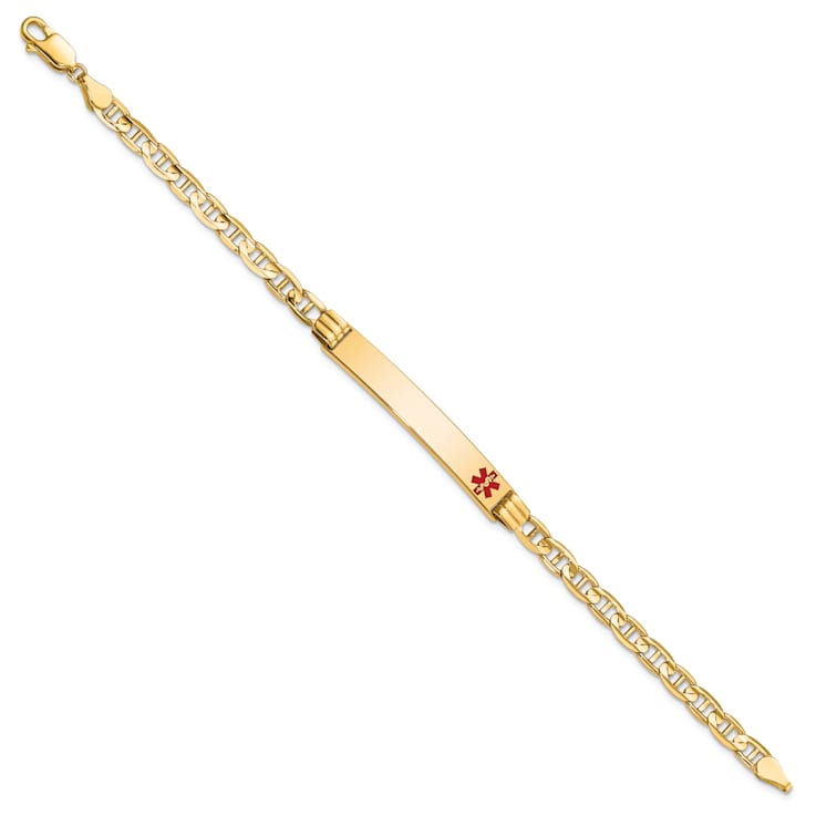 14k Yellow Gold Medical Red Enamel Mariner Link ID Bracelet
