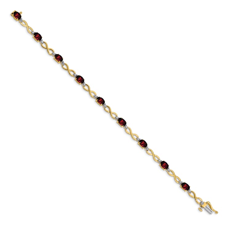 14k Yellow and White Gold with Rhodium Over 14k Yellow Gold Garnet and
Diamond Infinity Bracelet