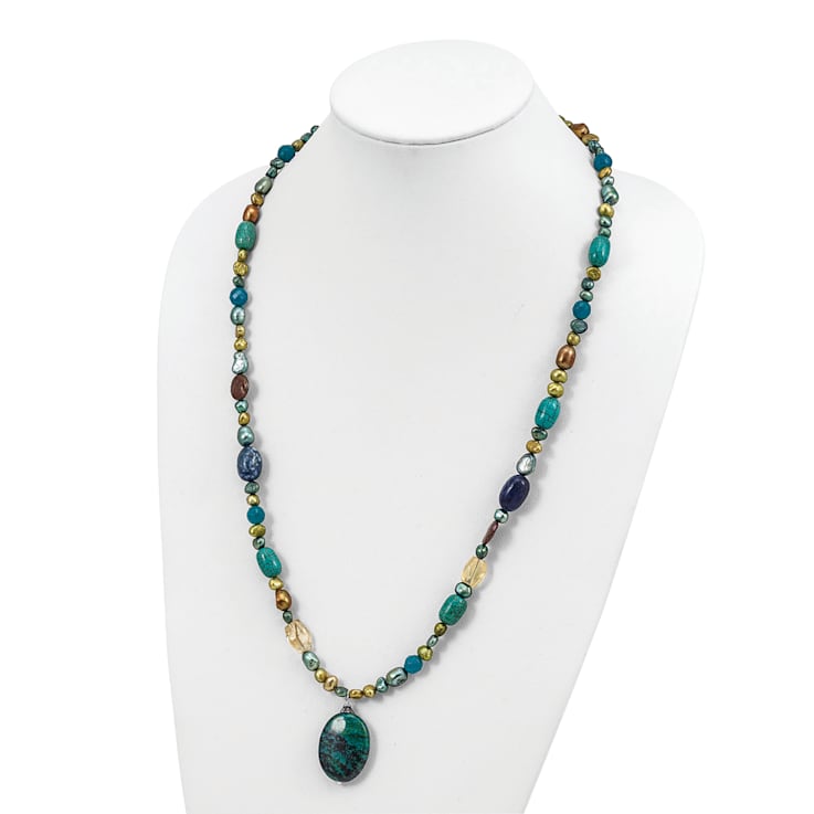 Sterling Silver Citrine, Lapis, Agate, Howlite, Jadeite, Chrysocolla Necklace