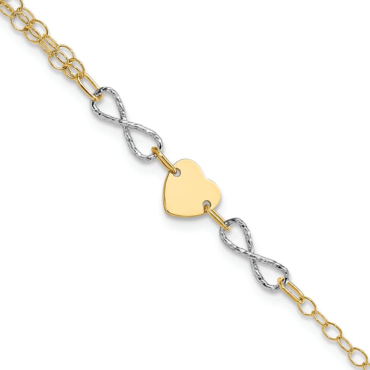 14K Two-tone Gold Polished Infinity and Heart Bracelet