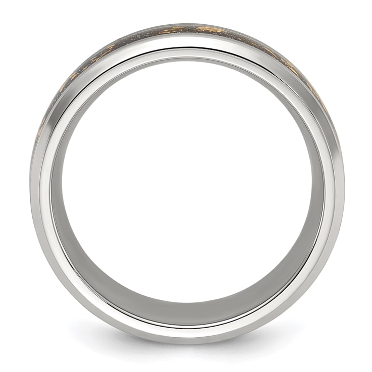 Stainless Steel Polished with Black and Gold Foil Inlay 8mm Band