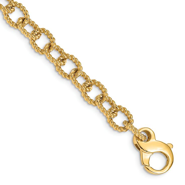 14k Yellow Gold 6.5mm Polished Hand-polished and Textured Fancy Rope
Link Bracelet