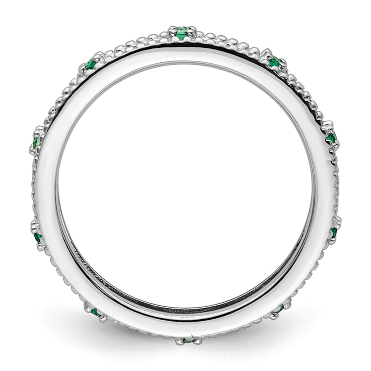 Sterling Silver Stackable Expressions Lab Created Emerald Ring 0.14ctw