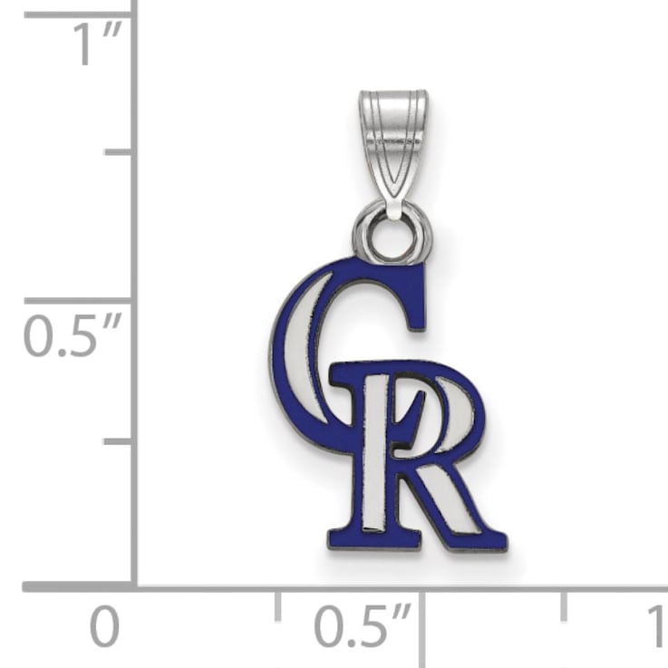 Rhodium Over Sterling Silver MLB LogoArt Colorado Rockies Enamel Pendant