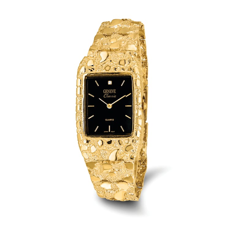 14k Yellow Gold Mens Squared Black 27x47mm Dial Solid Nugget Watch