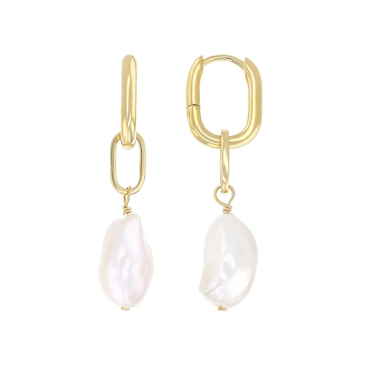Freshwater Pearl Drop Earrings 11mm In 14K Gold Over Sterling Silver