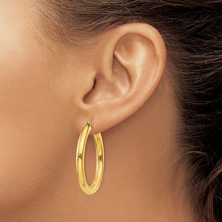 14k Yellow Gold 1 3/8" Polished Tube Hoop Earrings