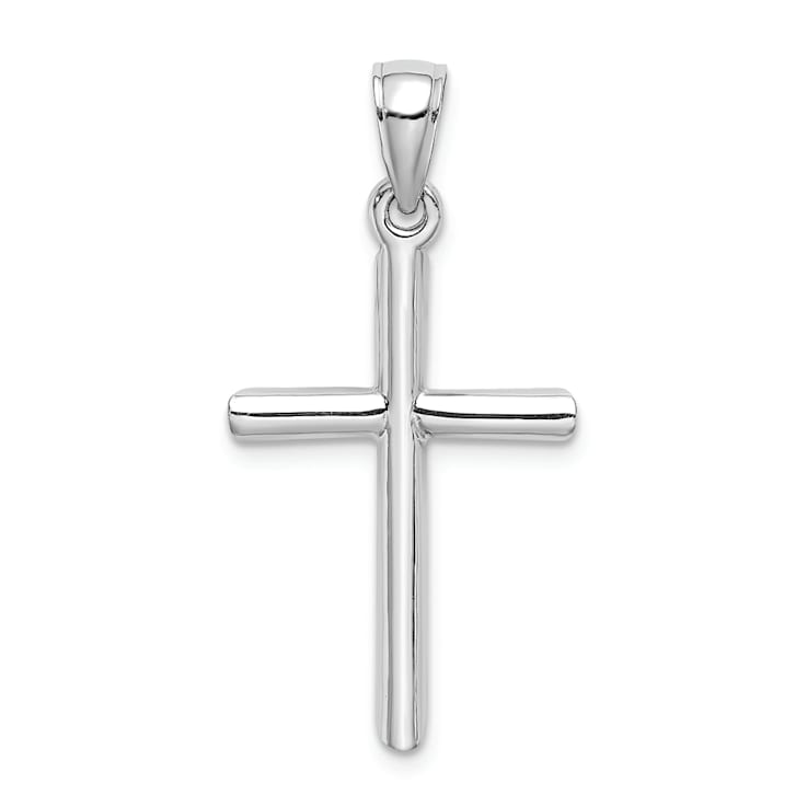 Rhodium Over 14K White Gold Polished Cylinder Cross Charm Pendant