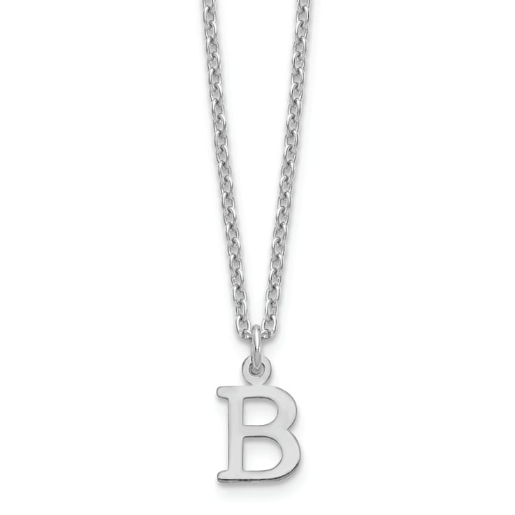 Rhodium Over Sterling Silver Cutout Letter B Initial Necklace