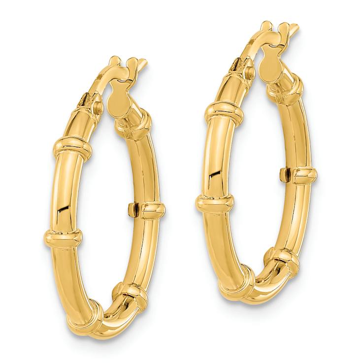 14k Yellow Gold 13/16" Polished and Fancy Hoop Earrings
