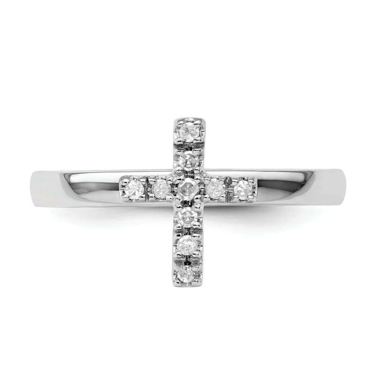Sterling Silver Stackable Expressions Cross Diamond Ring 0.105ctw