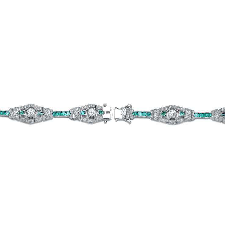 Emerald Color CZ Station Bracelet In Sterling Silver 5.03ctw