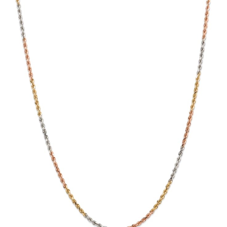 14k Yellow Gold, 14k White Gold and 14k Rose Gold 2.9mm Solid
Diamond-Cut Rope 18 Inch Chain