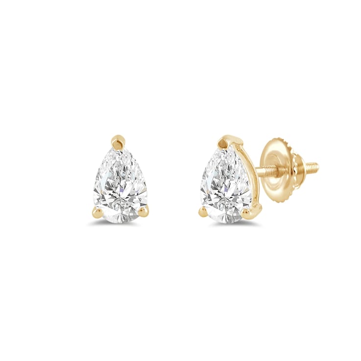 White Cubic Zirconia 14k Yellow Gold Studs With Velvet Gift Box 1.00ctw