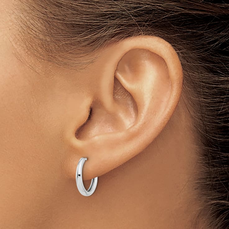 Rhodium Over 14k White Gold Polished 9/16" Hinged Hoop Earrings