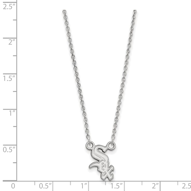 Rhodium Over Sterling Silver MLB LogoArt Chicago White Sox Pendant Necklace
